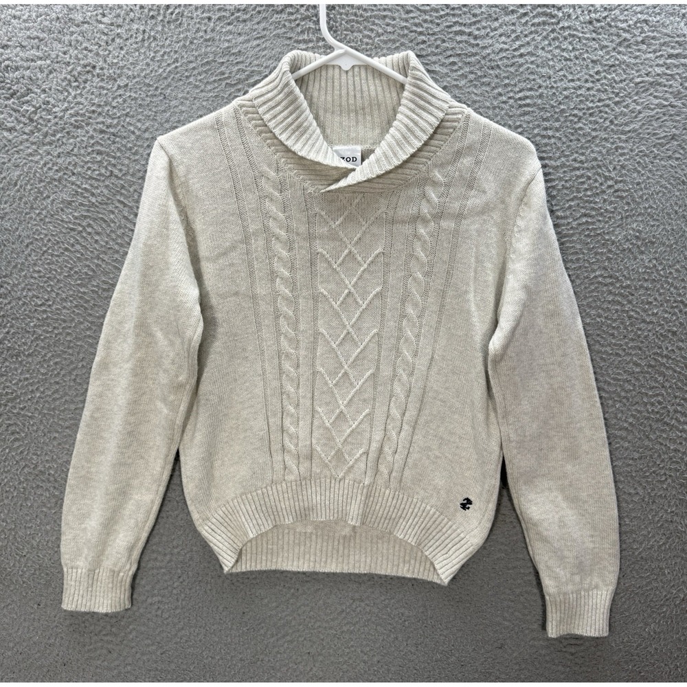 Izod Sweater Womens Medium Cream Cable Knit Shawl Collar Grandma Preppy Cozy